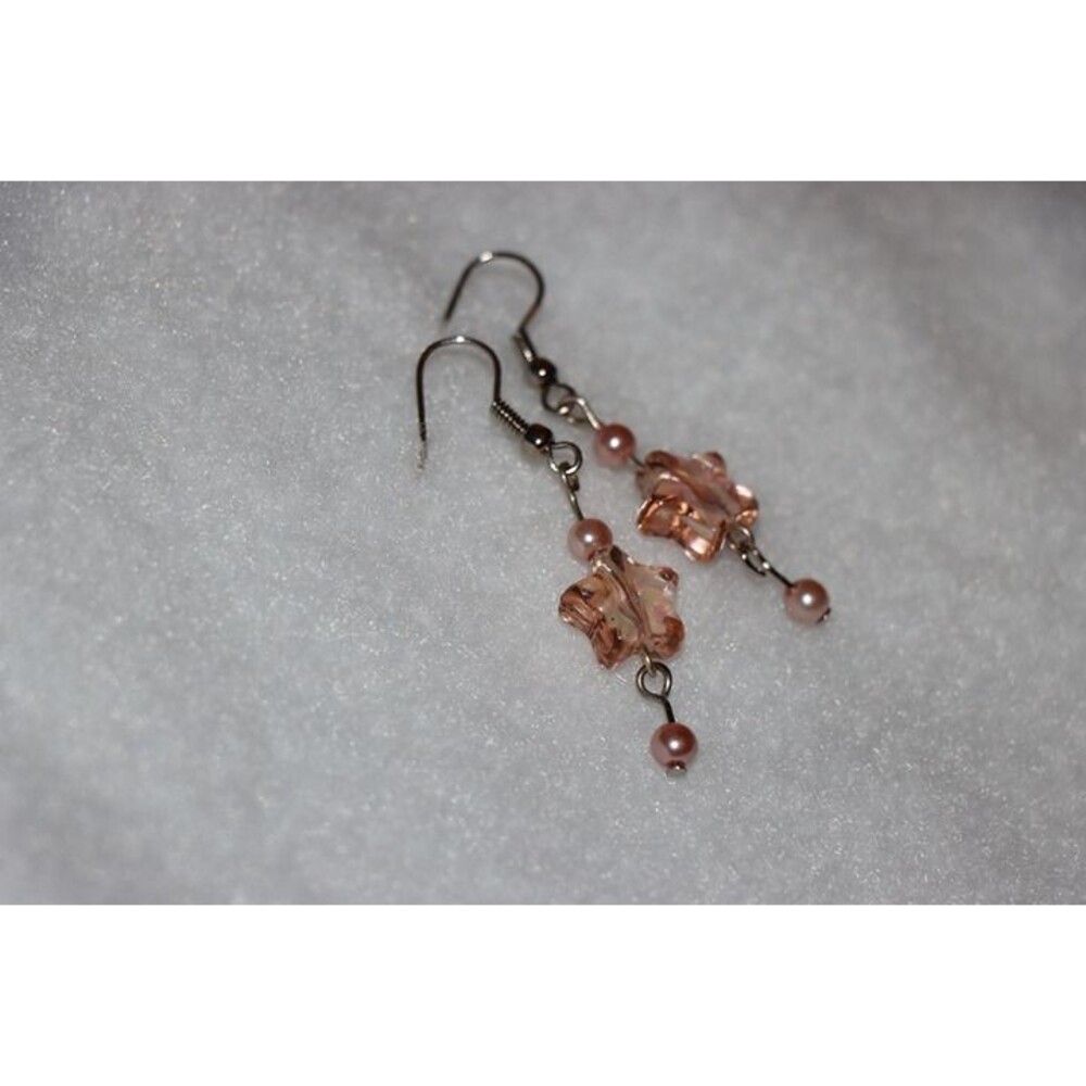 Pink sparkle star dangle drop earrings with stars and spheres, pink Barbie - Picture 3 of 4